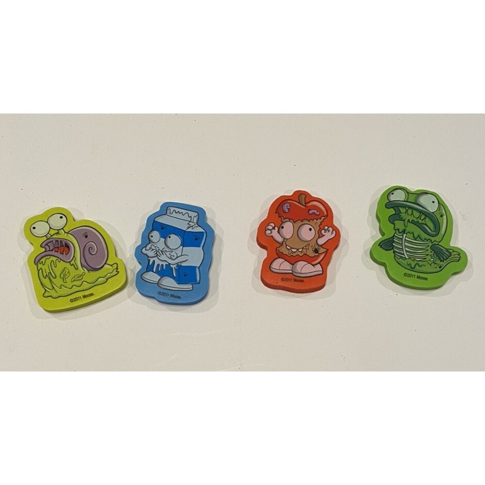 RARE Trash Pack Trashies Rubber Eraser Lot Of 4 Moose 2011 Apple Milk Snail Fish